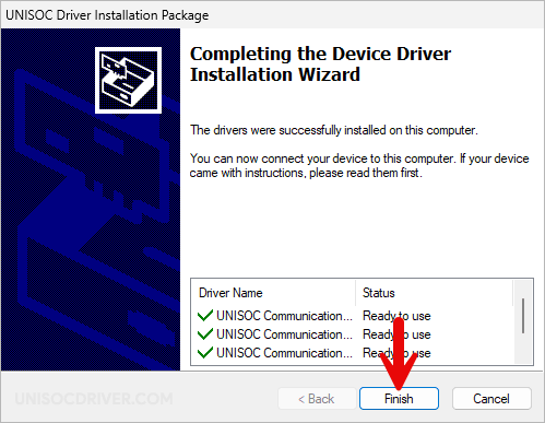 UniSoc Driver Setup Finish